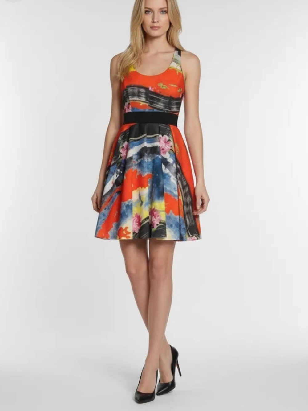 Maximalist Dress Milly Bold Orange Mini Halter Racerback Zip Abstract Print | XS